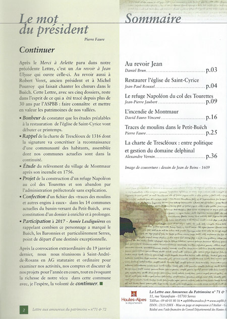 Bulletin n°71 sommaire